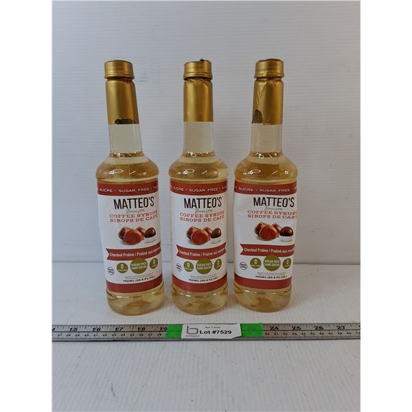 (3) Bottles of Matteo's Coffee Syrup- Sealed, Cannot Ship