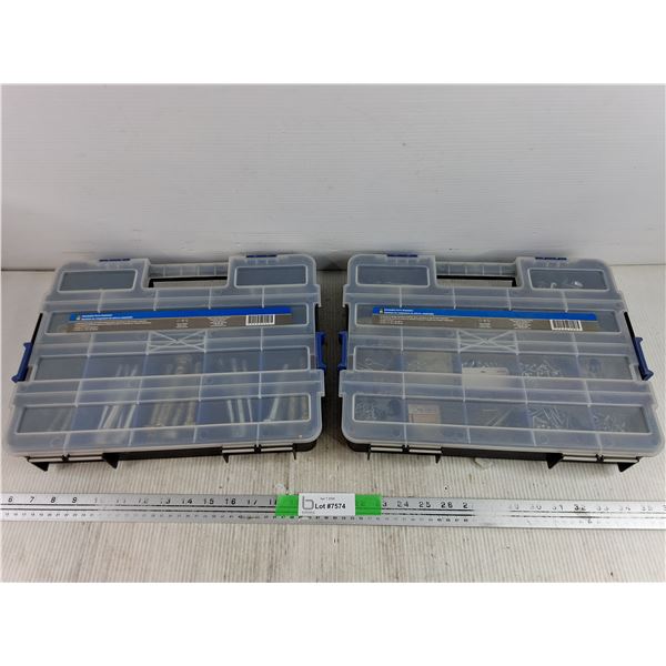 (2) Power Fist Stackable Parts Organizers & Assorted Hardware