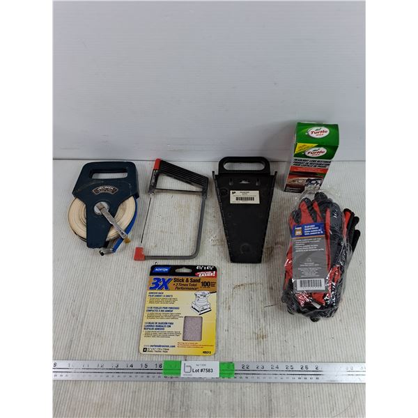 Jelinek Measuring Tape, Magnetic Wrench Holder, Latex Coated Gloves, Headlight Lens Restorer, Misc
