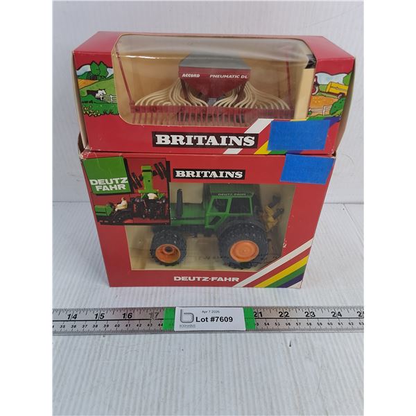 (2) Britains Farm Toys-Deutz Fahr Tractor  and Seed Drill (NIB)