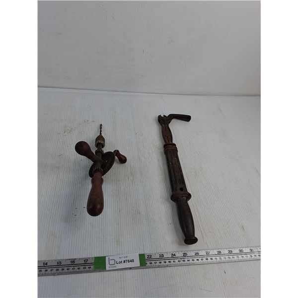 Vintage Nail Puller, Vintage Hand Crank Drill ( both as is)