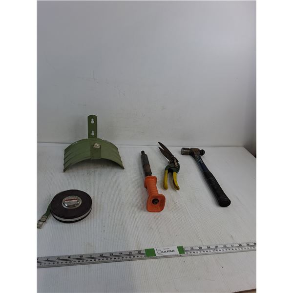 Tape Measure Reel, Hammer, Hose Reel Bracket, Misc