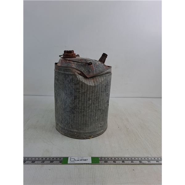 Antique Galvanized Metal Gas Can 11"