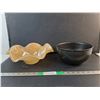 Image 1 : Stoneware Bowl & Ruffled Alessandro Coppola Glass Bowl 11" Diameter