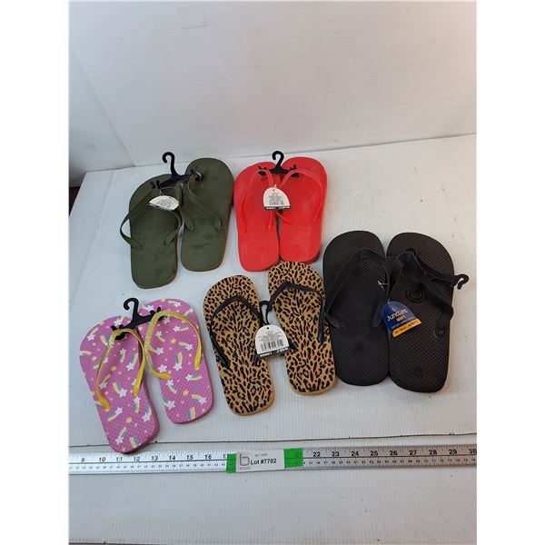 (5) Pairs of Flip Flops- Children's to Men's Size 11- Appear New