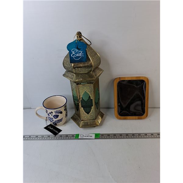 Stoneware Mug, Double Sided Bamboo Mirror & Eid Style Tealight Lantern 18.5"- PICK UP