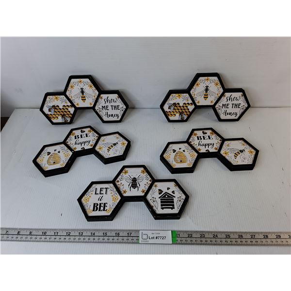(5) Bee Themed Wooden Decor Signs 9.75" x 5.5"