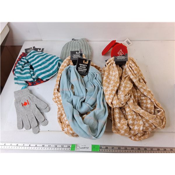 Infinity & Fashion Scarves, Toque, Earmuffs, Gloves- New