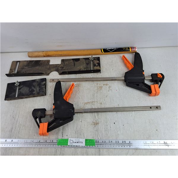 (2) Bar Clamps 17", 22" Wooden Handle & Metal Brackets