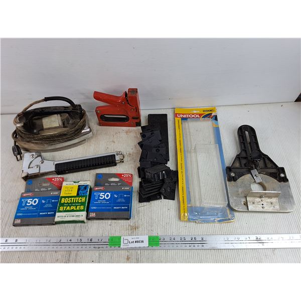 Vintage General Electric Iron, As Is, Staplers & Staples, Laminate Flooring Installation Kit, Misc