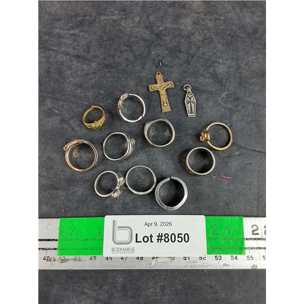 Assorted Rings & (2) Crucifix Pendants
