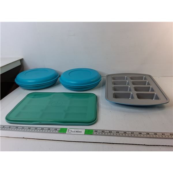 Mini Loaf Pan & Pampered Chef Snack Bar Maker, Tupperware Divided Serving Trays