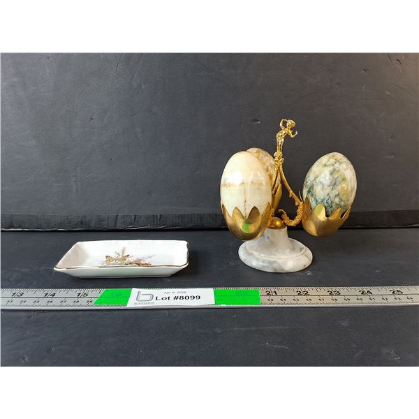 Bone China Trinket Dish & Stone Egg Set