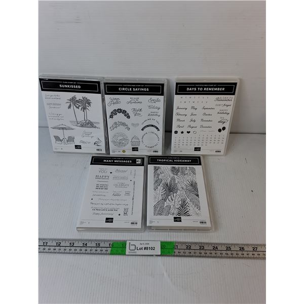 (5) Photopolymer & Cling Stamp Sets- Tropical, Calendar, Misc. Appear New