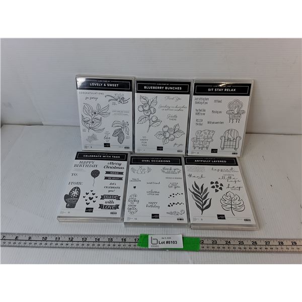(6) Cling Stamp Sets- Blueberries, Chairs, Misc. Appear New