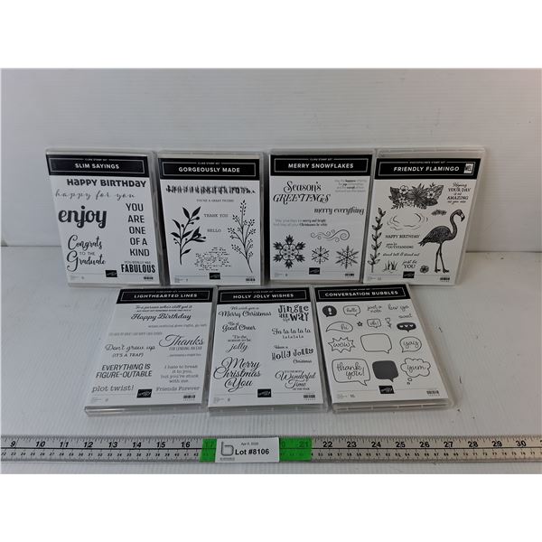 (7) Photopolymer/Cling Stamp Sets- Flamingo, Snowflakes, Misc. Most New
