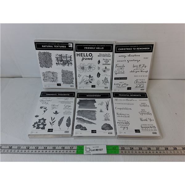 (6) Cling/Photopolymer Stamp Sets- Oceanfront, Textures, Misc. Most New