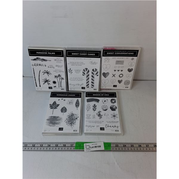 (5) Cling & Photopolymer Stamp Sets- Candy Canes, Leaves, Misc. Most New