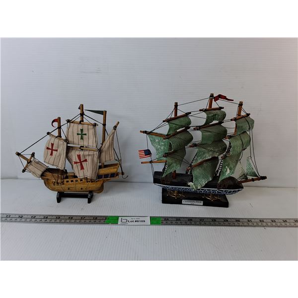 (2) Wooden Model Ships Up to 11.5" Wide x 11" -Pick Up Preferred - Fragile