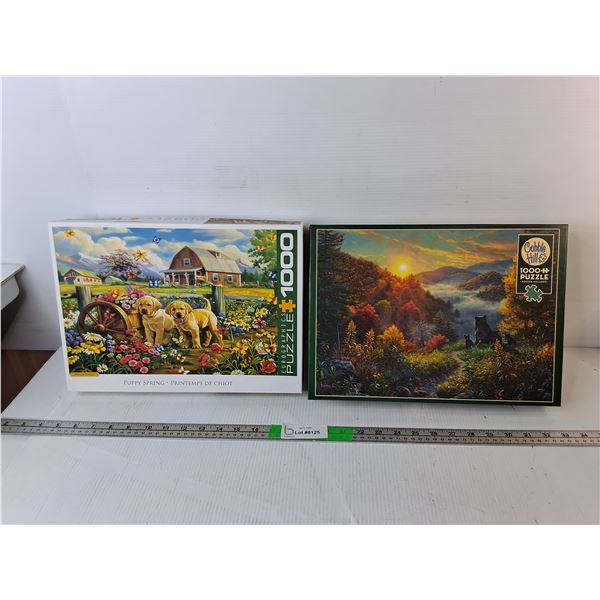 (2) 1000 Piece Puzzles- New Day & Puppy Spring