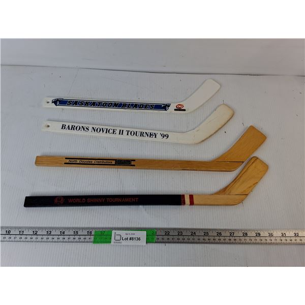 (4) Souvenir Hockey Sticks Up to 20"- Saskatoon Blades, World Shinny Tournament, Misc.Pickup Preferr