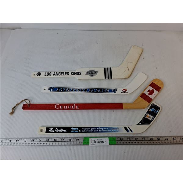 (4) Souvenir Hockey Sticks Up to 22"- Los Angeles Kings, Canada, Misc. Pickup Preferred