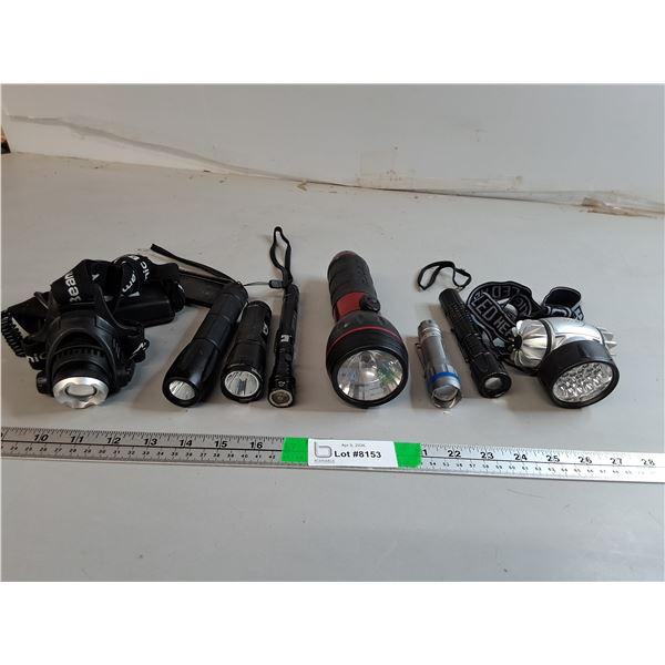 (8) Flashlights/Headlamps, FIve Power On