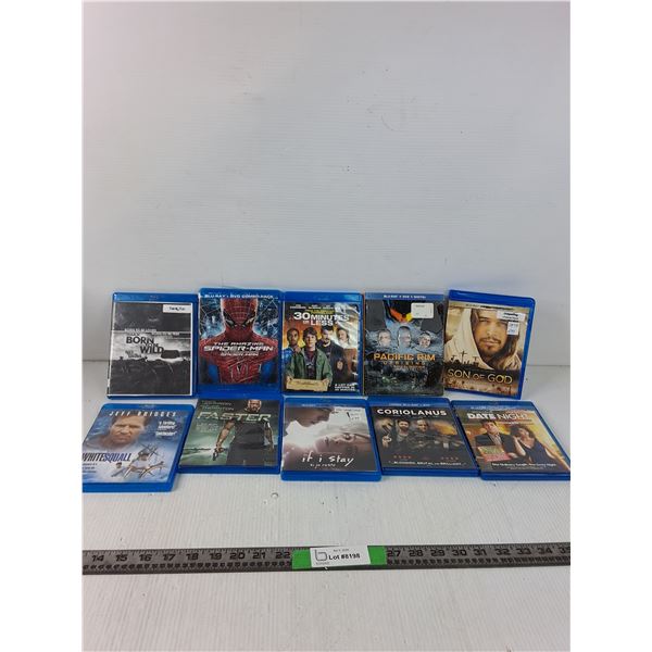 (10) Blueray Discs- Born To Be Wild, Spiderman, 30 Minutes Or Less, Pacific Rim, Son Of God, Misc