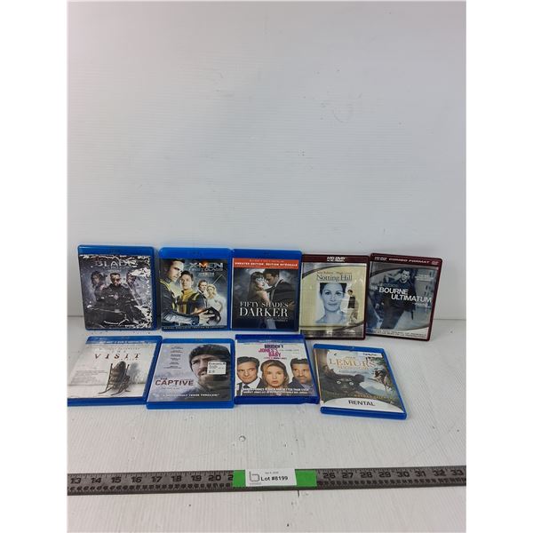 (9) Blueray Discs- Blade, X-Men, Fifty Shades Darker, Notting Hill, The Visit, Misc
