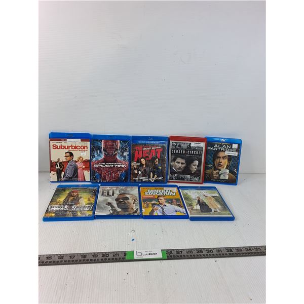 (9) Blueray Discs- Suburbicon, Spiderman, The Heat, Closed Circuit, Book Of Eli, Misc