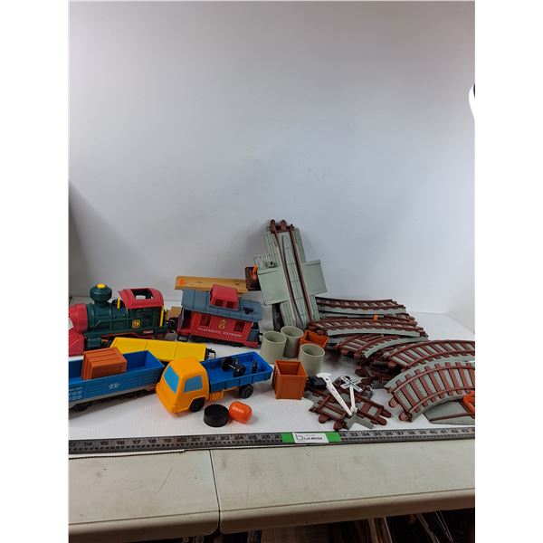 Plastic Toy Train Station Set- Tracks, Railway Cars, Signs, Misc - PICK UP ONLY