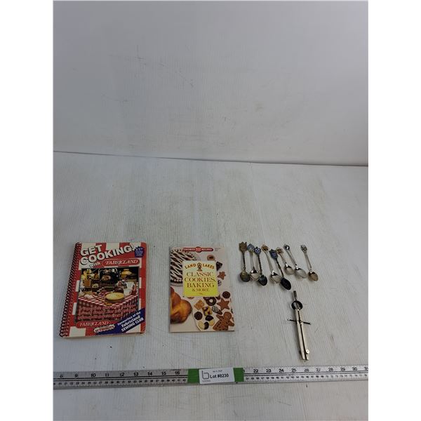 (2) Recipe Books, Vintage Spoons, Misc