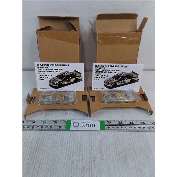 (2) 1:24 Die-Cast 50th Anniversary Nascar Gold Race Car (NIB)-taken out for pictures