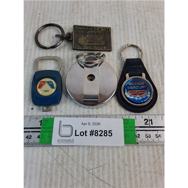 (4) Vintage Keychains-Ford,Mercury and Tape Measure