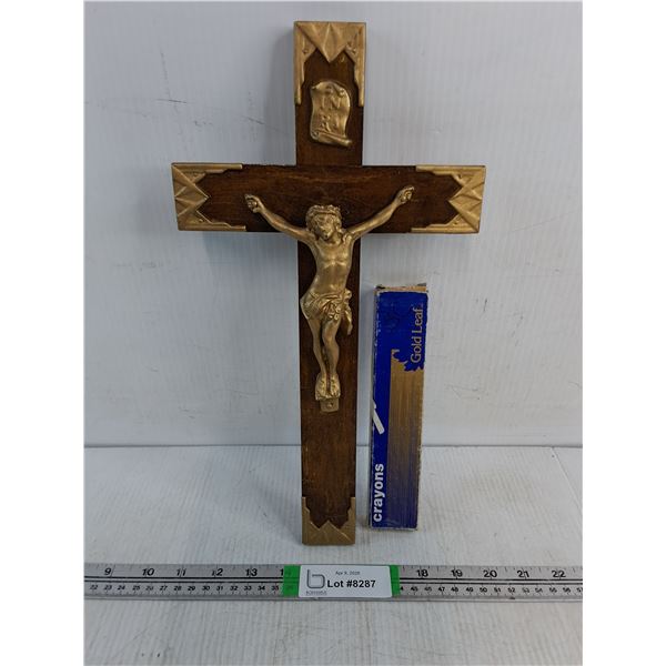 Vintage Wood Crucifix and Box of Pencils