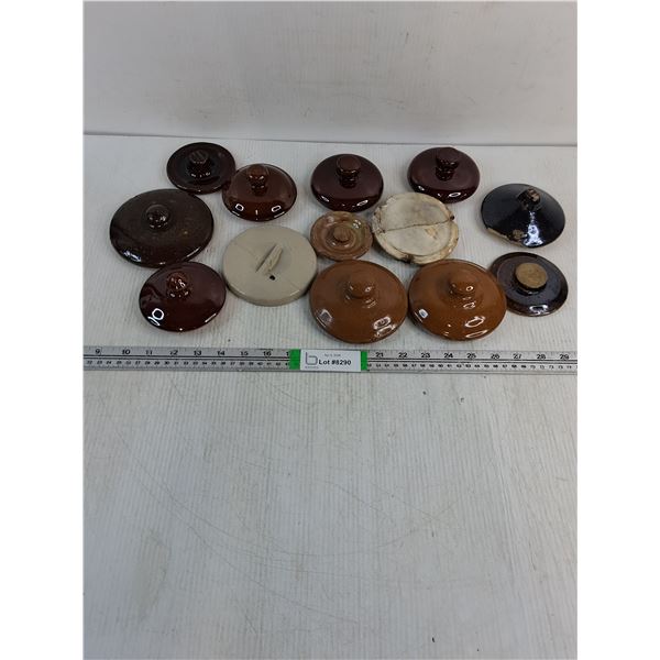 (13) Vintage Ceramic Stoneware Pot Lids-some chipped,some cracked-as is