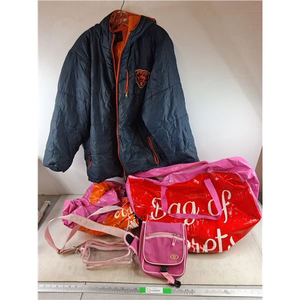NFL Jacket - Size L, (2) Pink Purses & Reusable Shopping Bags