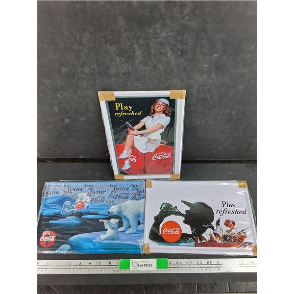 (3)  Coca Cola Signs 12" x 8" - New