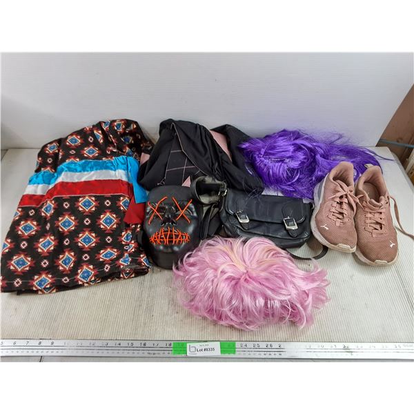 Wigs, Puma Sneakers - Size 6.5, Purse, Light Up Face Mask, Skirt & Seat Cover
