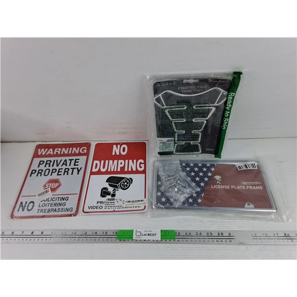 No Dumping & Private Property Signs, License Plate Frame, Protective Tank Pad