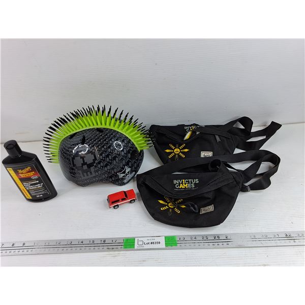Raskullz Bicycle Helmet - Size S, (2) Invictus Games Waist Bags, Meguiars Mirror Glaze, Toy Truck