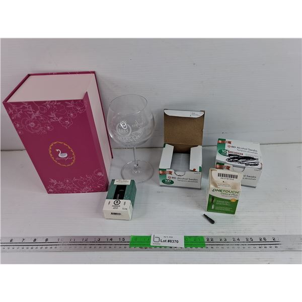 BD Alcohol Swabs, Eucalyptus Essential Oil, OneTouch Lancets, Swanfort Glass Goblets