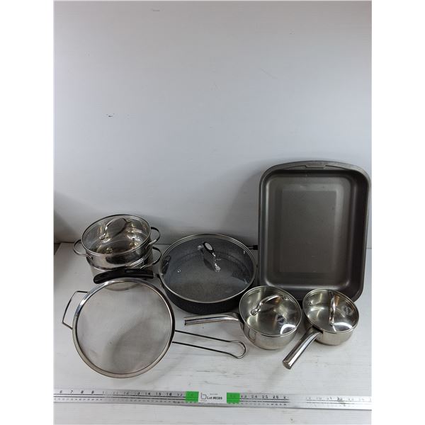 Paderno Stock Pots w/Lids, Mesh Strainer, Baking Pan, Steamer, Deep Frying Pan