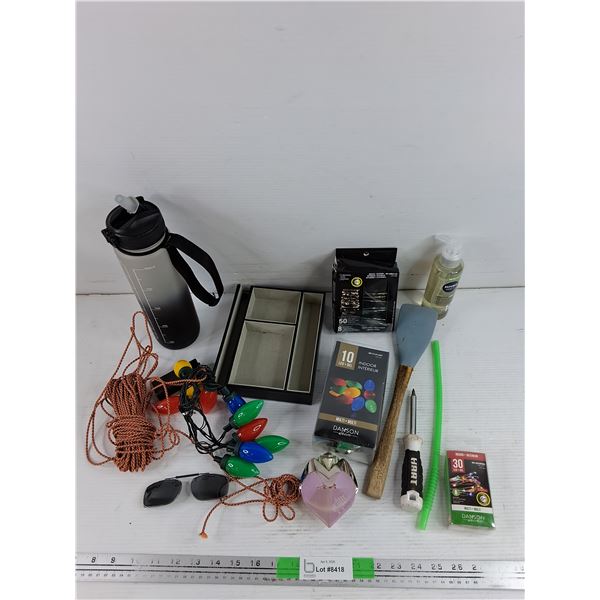 Rope, Water Bottle, Indoor Lights, Screwdriver, Jewelry Organizer, Spatula, Misc