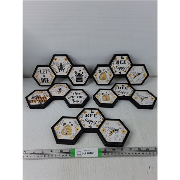 (5) Wooden Bee Wall Decor - 10" x 6"