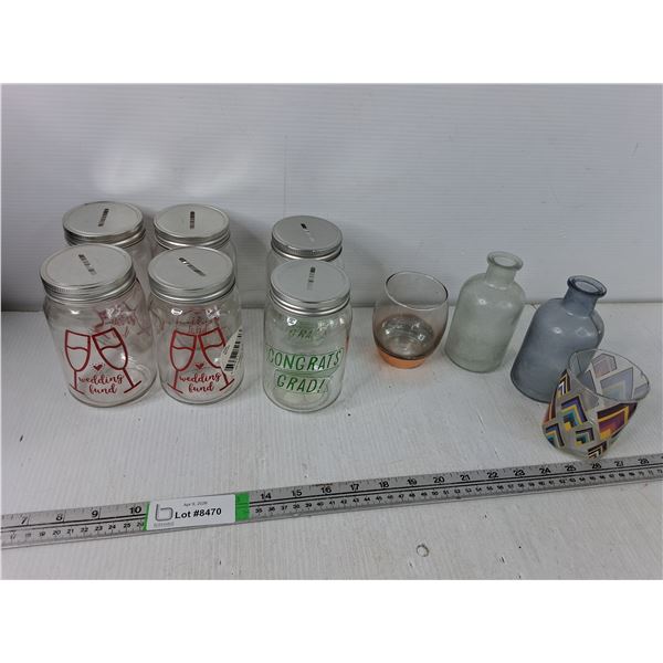 (6) Coin Jars & Glassware