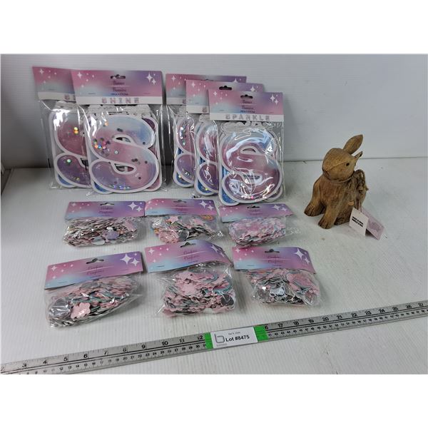 Party Decor - Banner & Confetti & Wooden Easter Bunny Decor