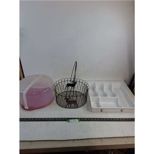 Plastic Cake Platter, Metal Basket, Cutlery Tray - PICK UP