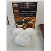 Image 2 : 20x13" Serving Tray, New Sectional Serving Bowl,  Set of 4 Wine Glasses, Rickard's Chicken Roaster