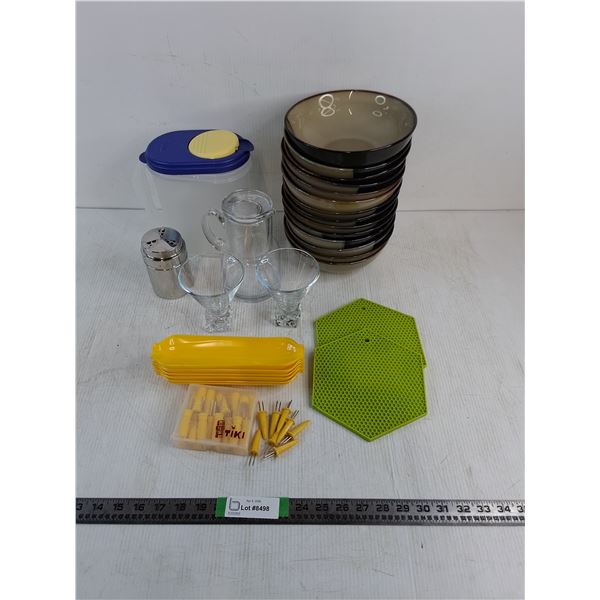 Sango Earthen Ware bowls, Pitchers, Cocktail Glasses, Trivets, Corn-on-the-Cob Set - PICK UP